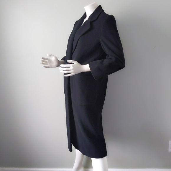VTG Classic Boyfriend Black Wool Overcoat S - Picture 4 of 6